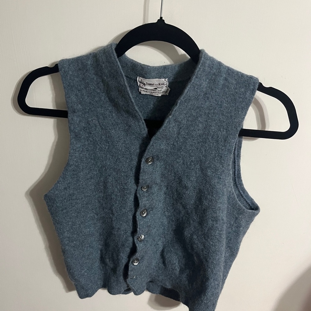 💜 Large Kids Blue Gray Vintage Button-Up Wool Vest